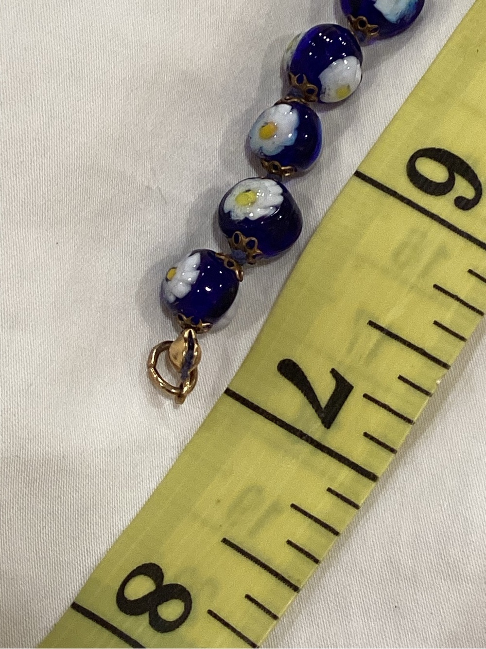 Murano Glass Beaded Bracelet Venetian Millefiori On Cobalt Blue Beads View 5